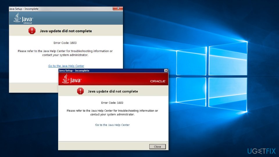fix Java error 1603 in Windows 10