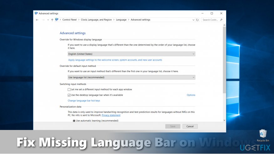 You can change the language bar display settings easily