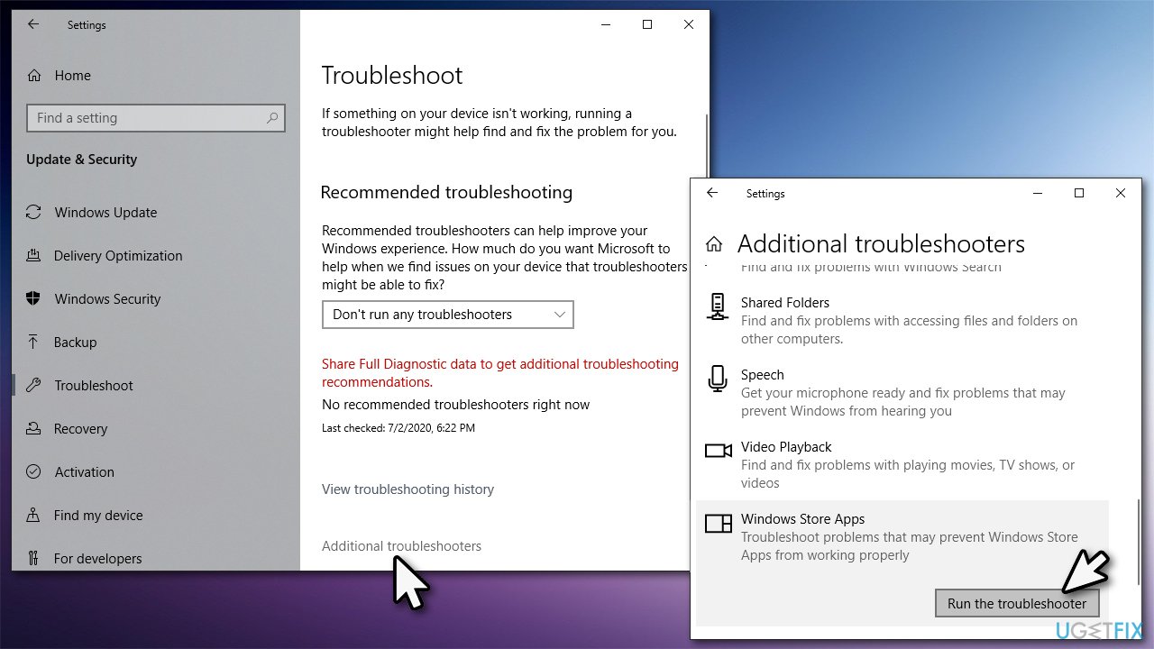 Run Apps troubleshooter