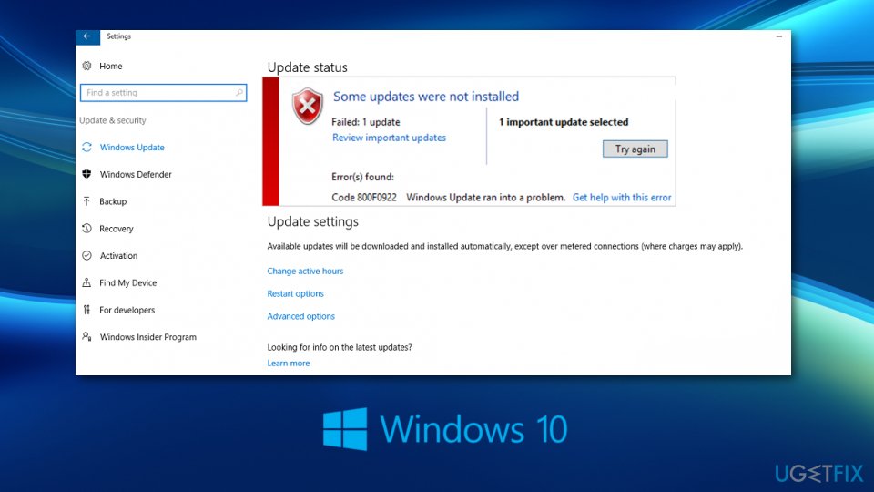 Fix Windows 10 Update Error Code 0x800F0922