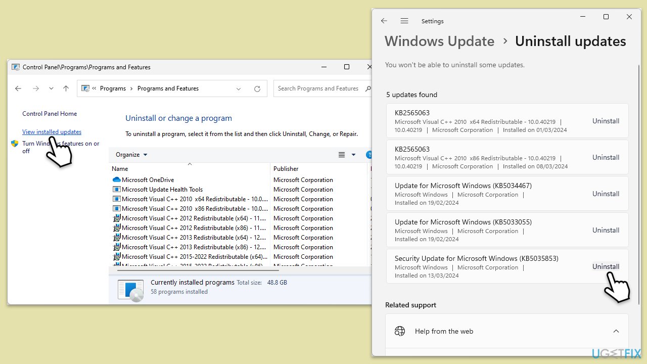 Uninstall the latest Windows update