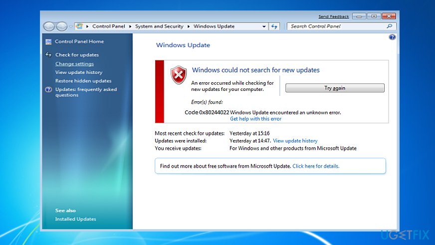 Fix Windows Update 0x80244022 error