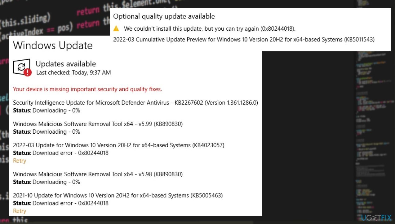 Windows update error 0x8024418