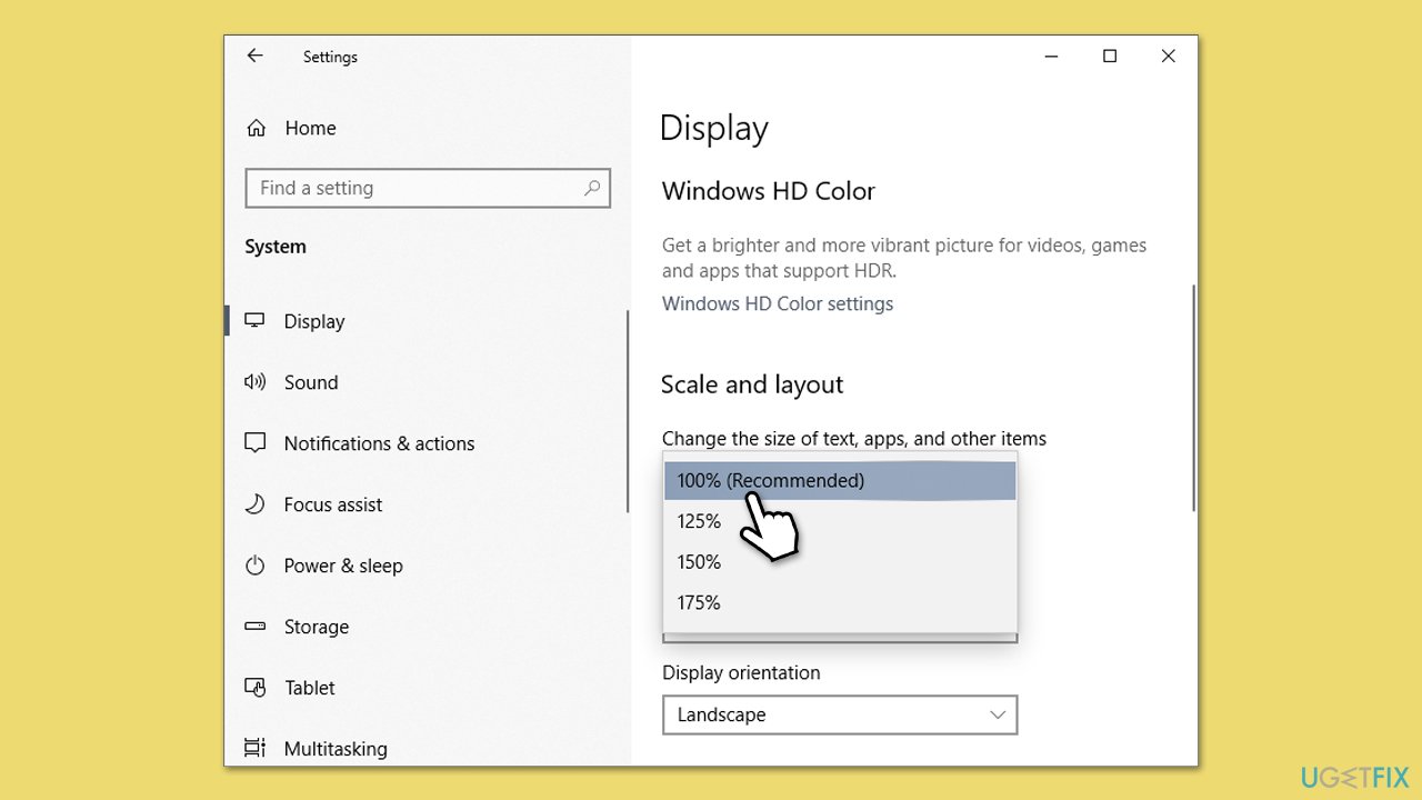 How fix too large mouse cursor after reboot in windows reset display scaling