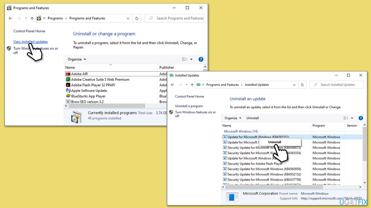 How fix too large mouse cursor after reboot in windowsus uninstall update
