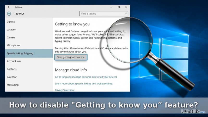 Turn off "Getting to know you” feature on Windows 10