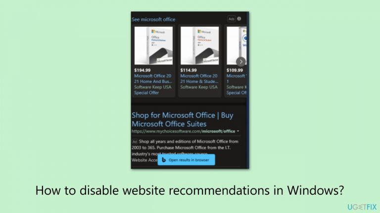 How to disable website recommendations in Windows?