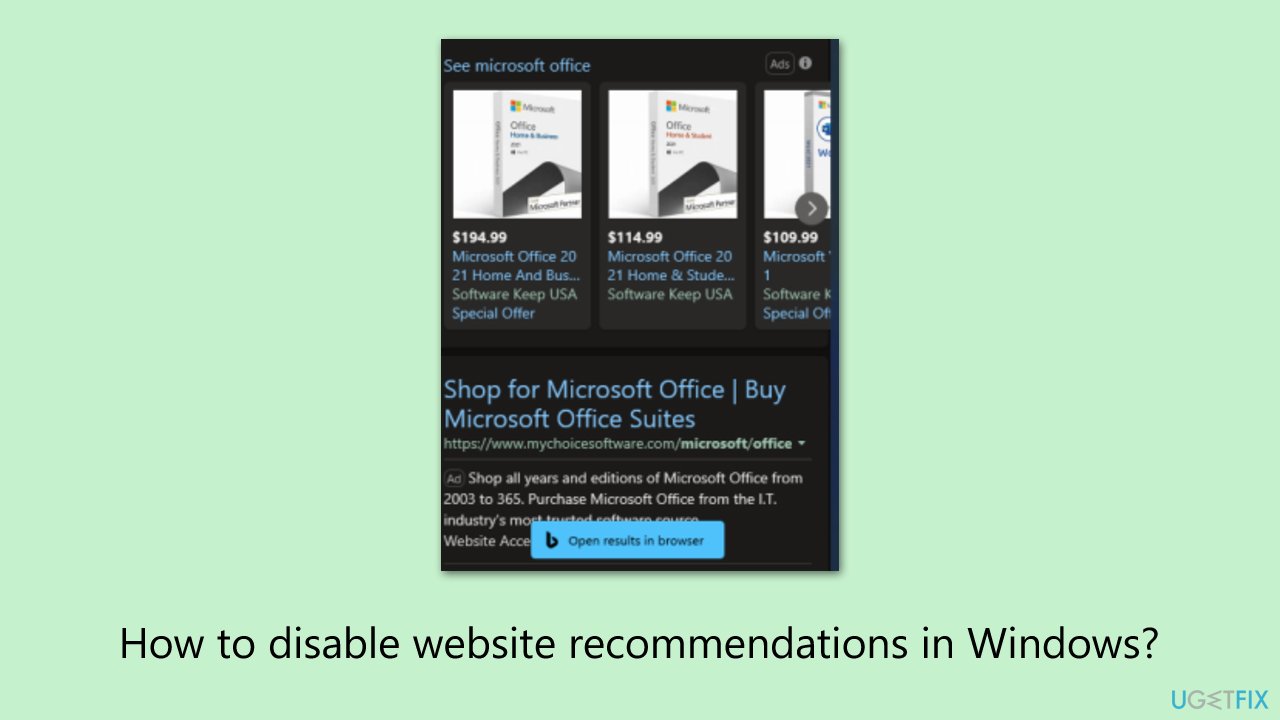 How to disable website recommendations in Windows?