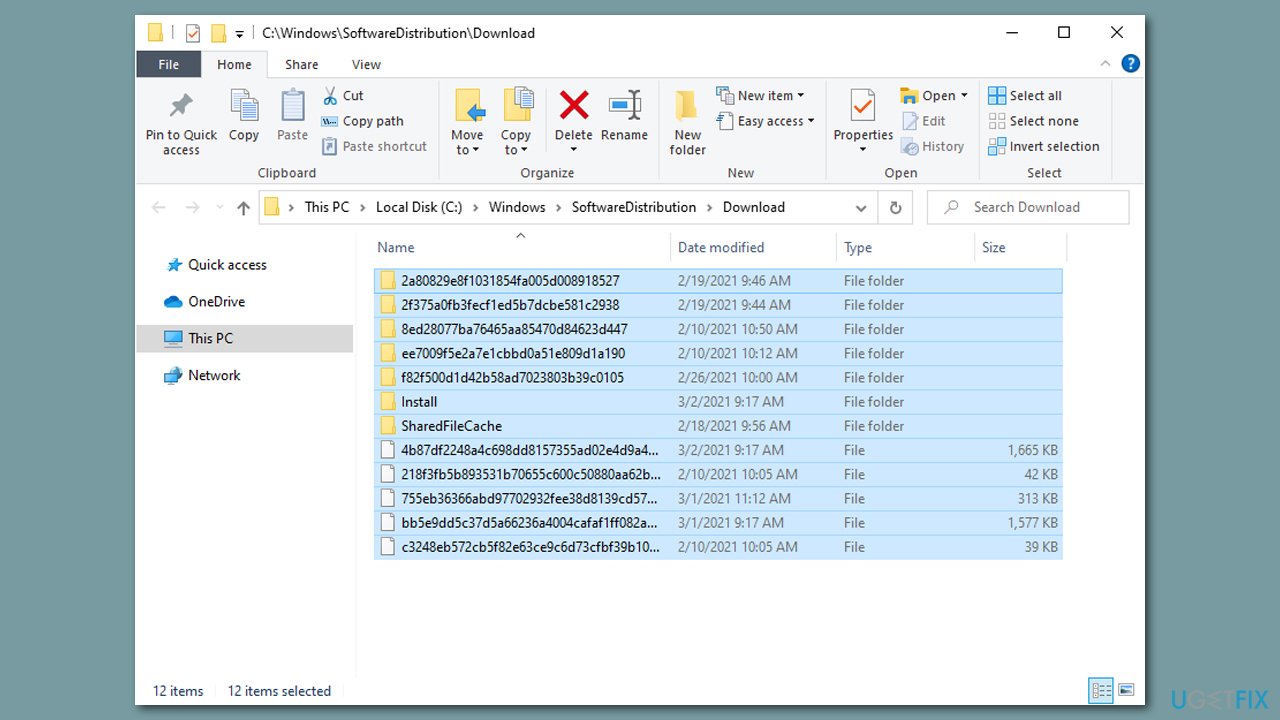 Delete contents of SoftwareDistribution folder