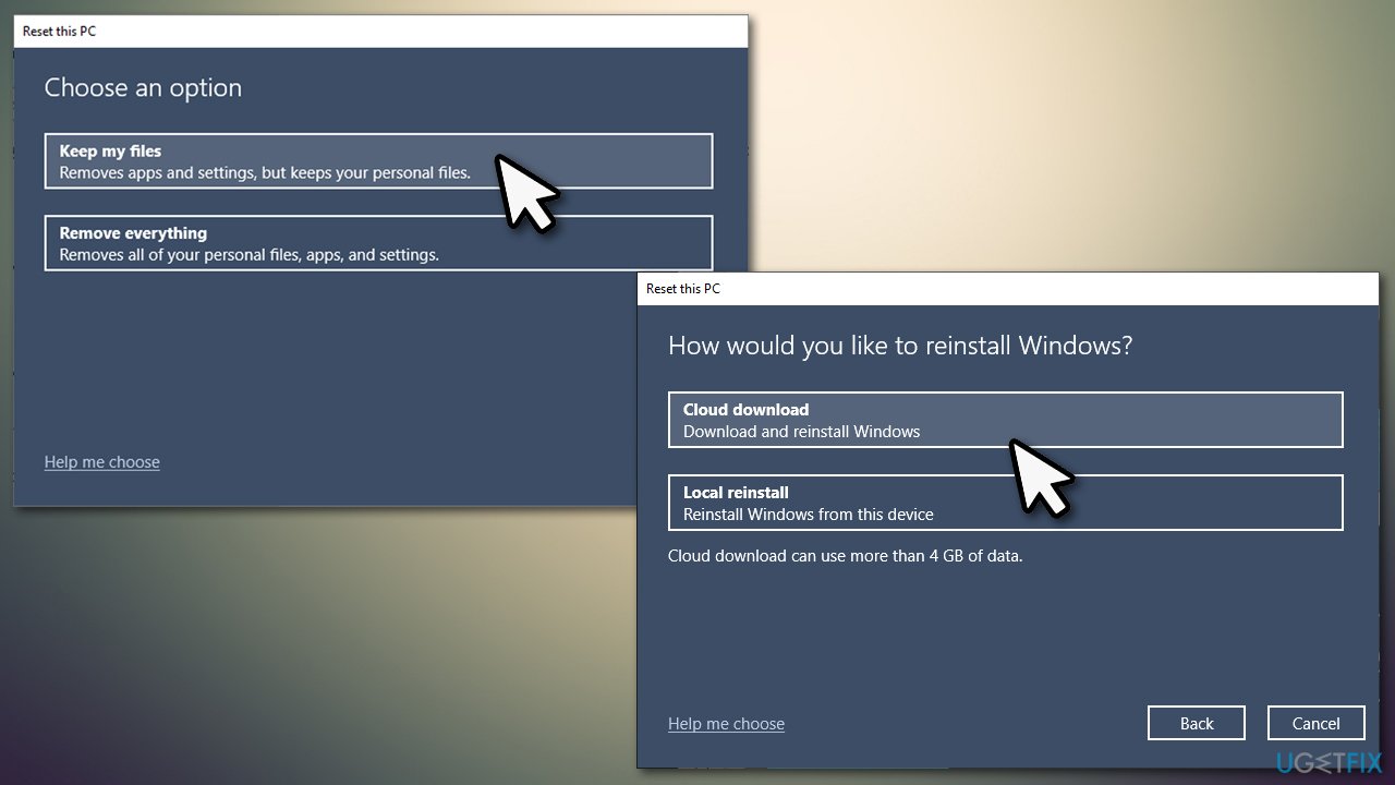Reset Windows pick cloud download