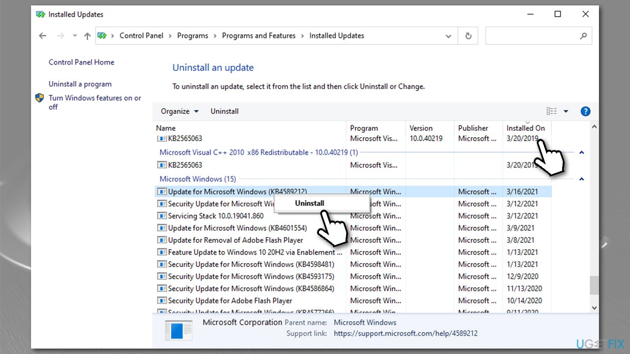 Uninstall the most recent Windows update