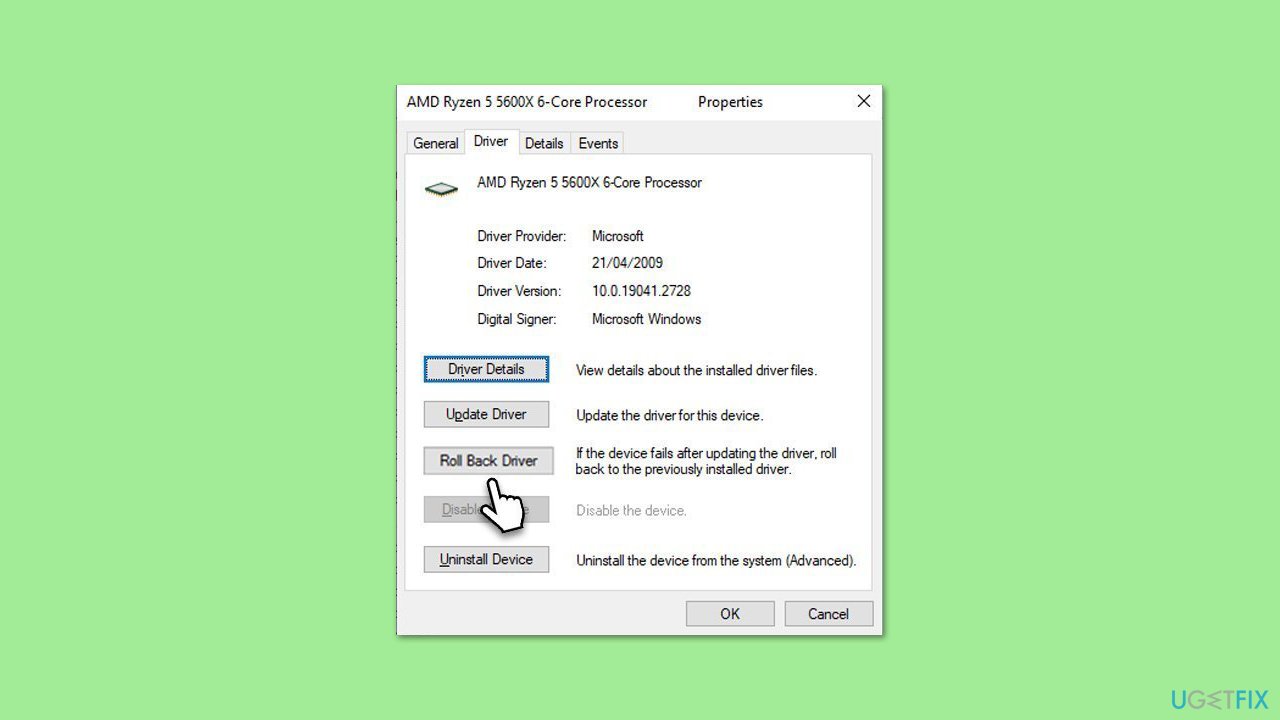How to fix a driver cannot load on this device amsdk sys error in windows roll back driver