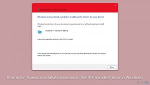How to fix a service installation section in this inf is invalid error in windows