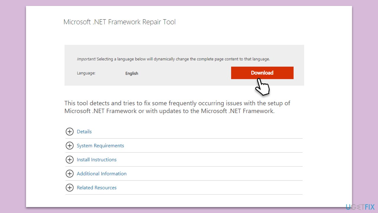 Use Net Framework repair tool