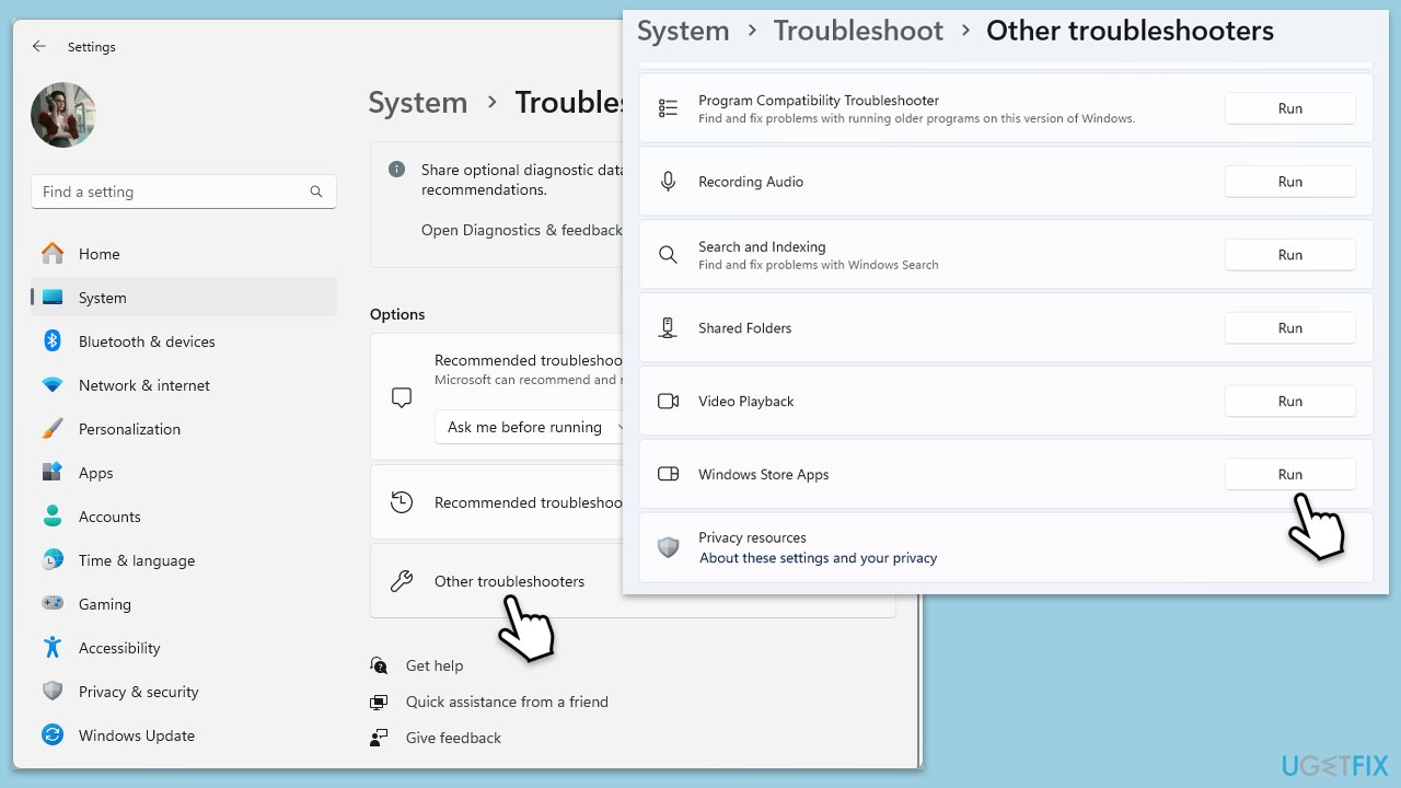 Run Store apps troubleshooter
