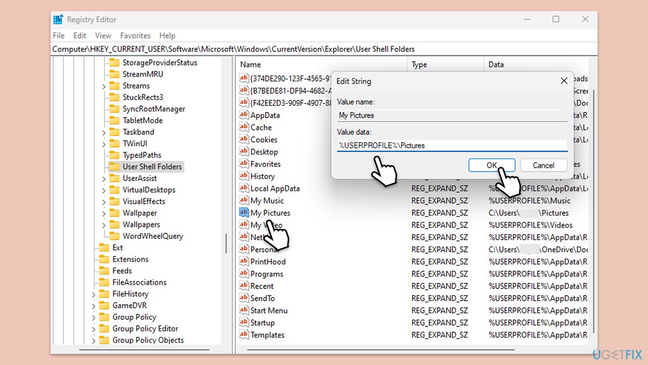 How to fix cant move the folder because there is a folder in the same location error in windows replace registry value with default location copy