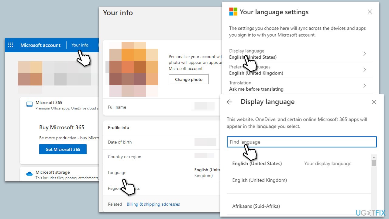 Set correct language in Microsoft account