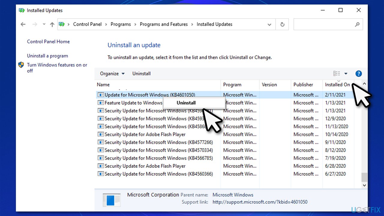 Uninstall latest Windows updates