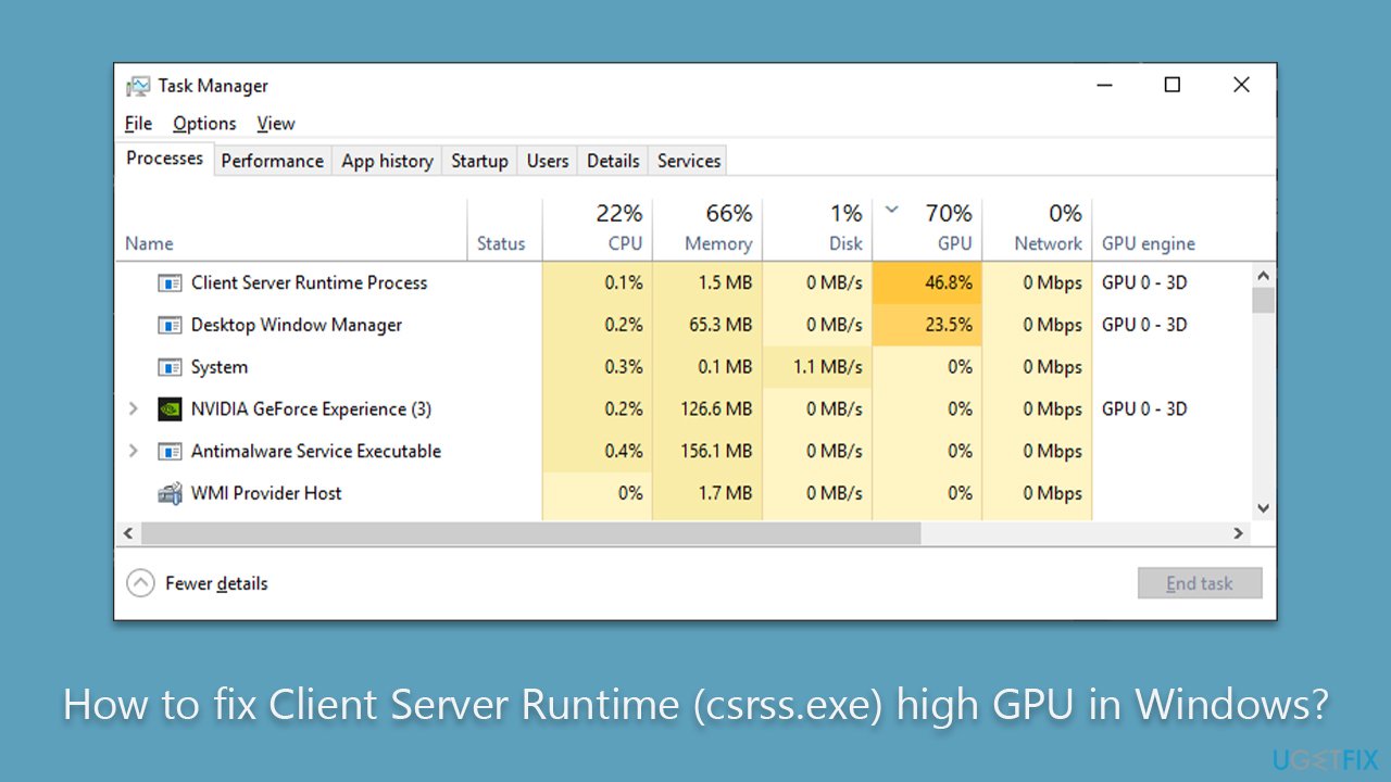 How to fix Client Server Runtime (csrss.exe) high GPU in Windows?