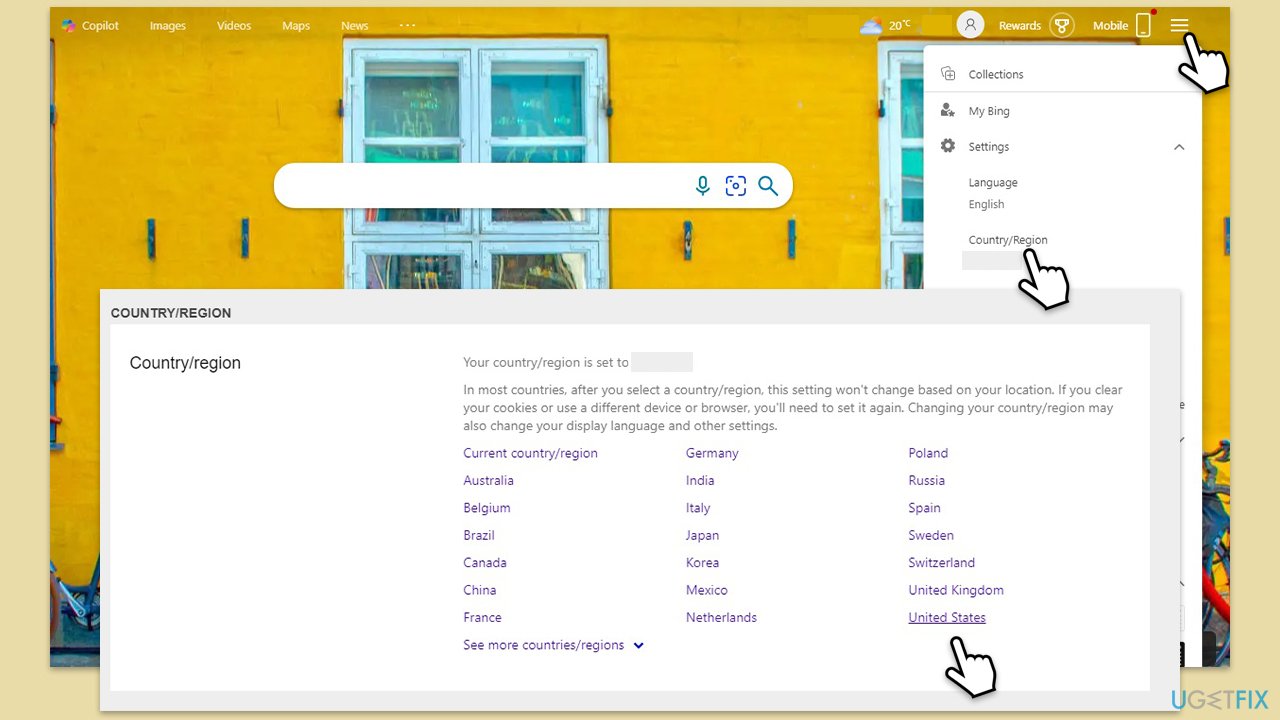 How to fix copilot error unable to connect to the service in windows change region in bing copy