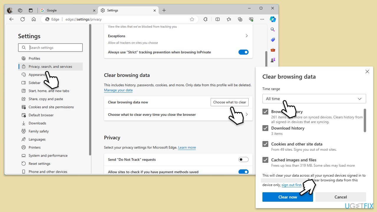 How to fix copilot error unable to connect to the service in windows clear cache cookies in edge copy
