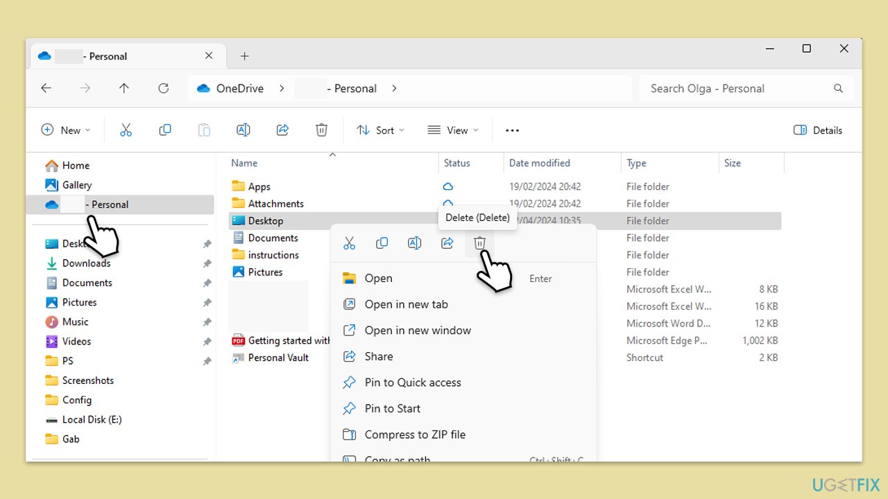 Delete Desktop folder from OneDrive