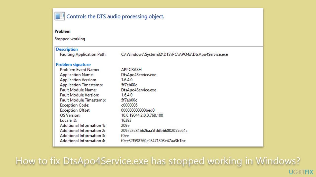 How to fix DtsApo4Service.exe has stopped working in Windows?
