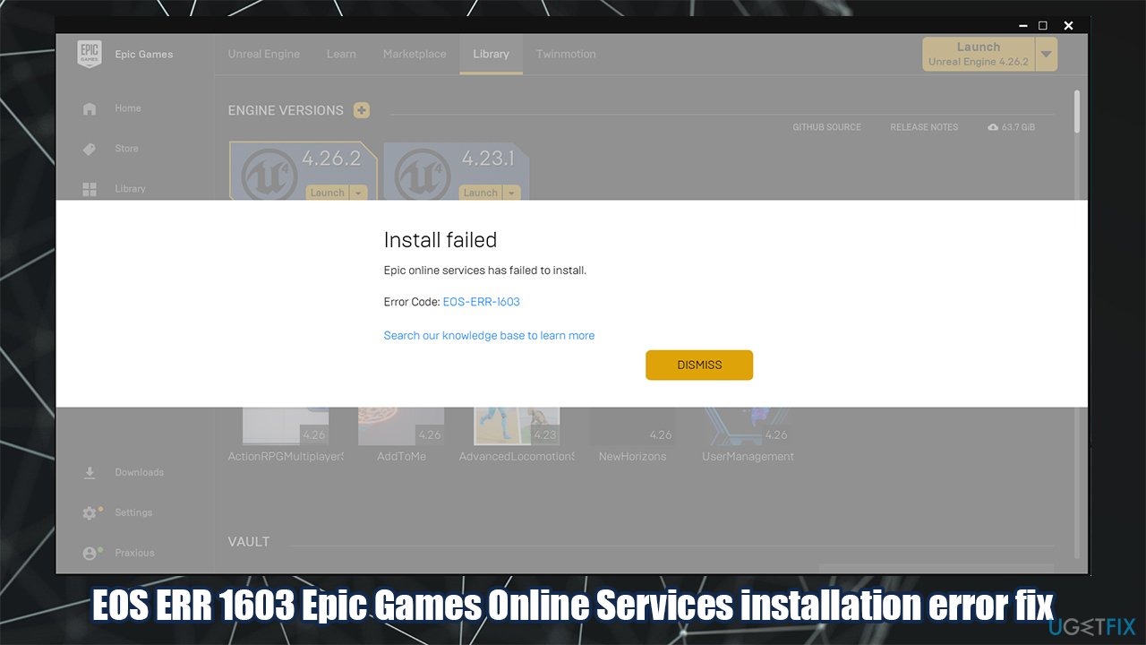 Hoe is deze Blueprint EOS ERR 1603 Epic Games-installatiefout beschadigd?
