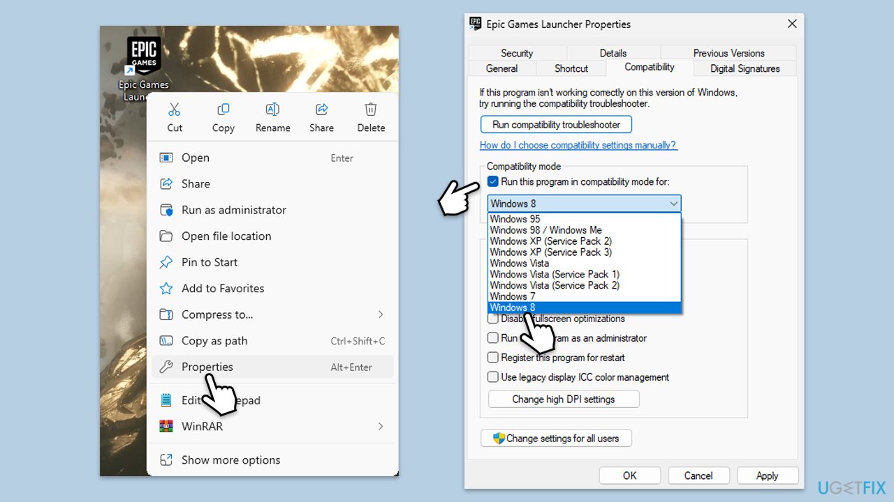 How to fix epic games error code ls 0013 in windows run in compatibility mode copy