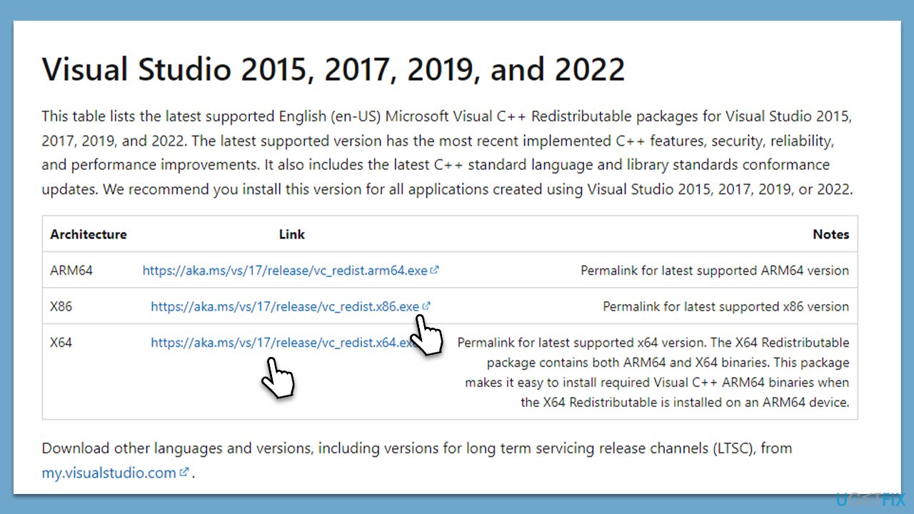 Install missing Visual C++ components