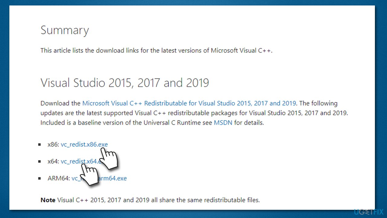 Reinstall Microsoft Visual C++ Redistributable
