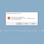 How to fix error 1310 error writing to file in windows
