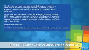 How to fix error code 0x0000007e on windows