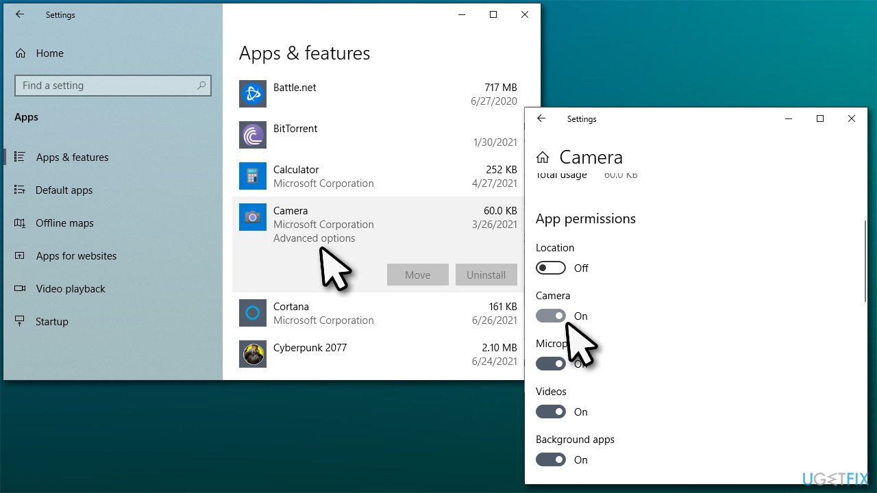 Allow apps to access camera