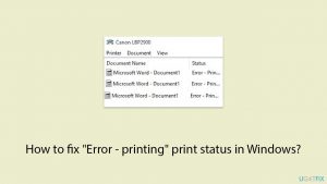 How to fix error printing print status in windows copy