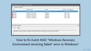 How to fix event 4502 windows recovery environment servicing failed error in windows