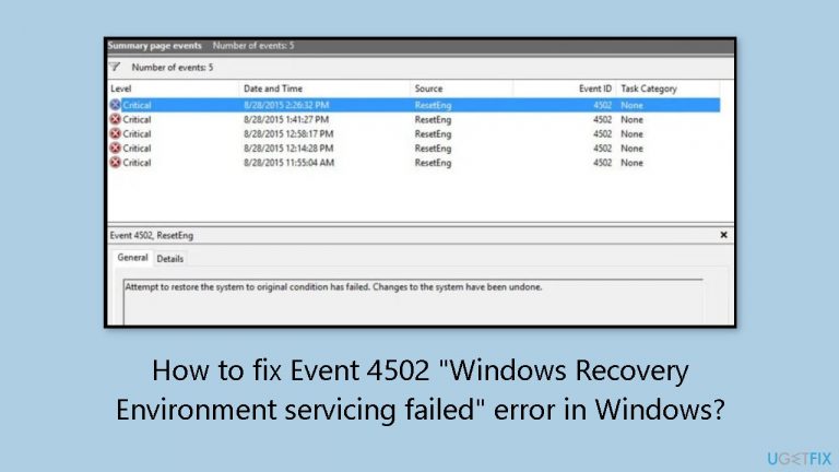 How to fix Event 4502 “Windows Recovery Environment servicing failed” error in Windows?