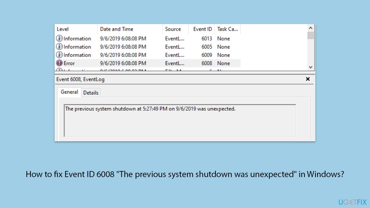 How to fix Event ID 6008 "The previous system shutdown was unexpected" in Windows?
