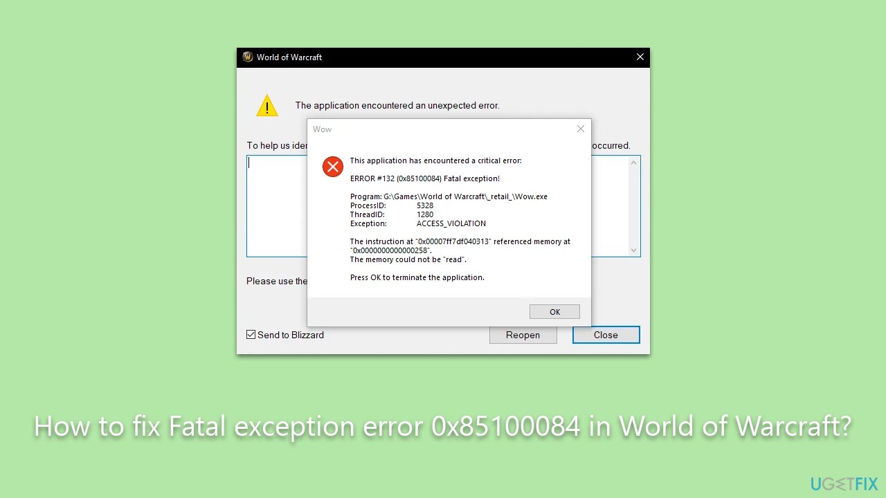 How to fix Fatal exception error 0x85100084 in World of Warcraft?