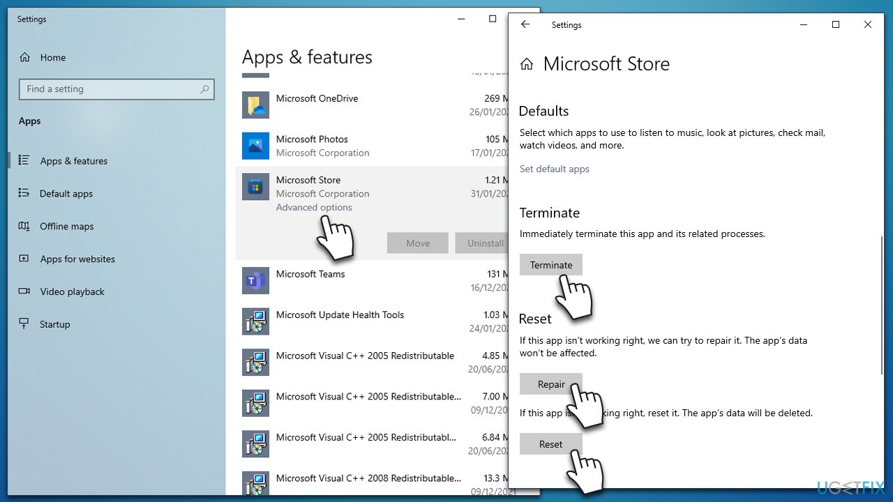 Reset Windows Store app