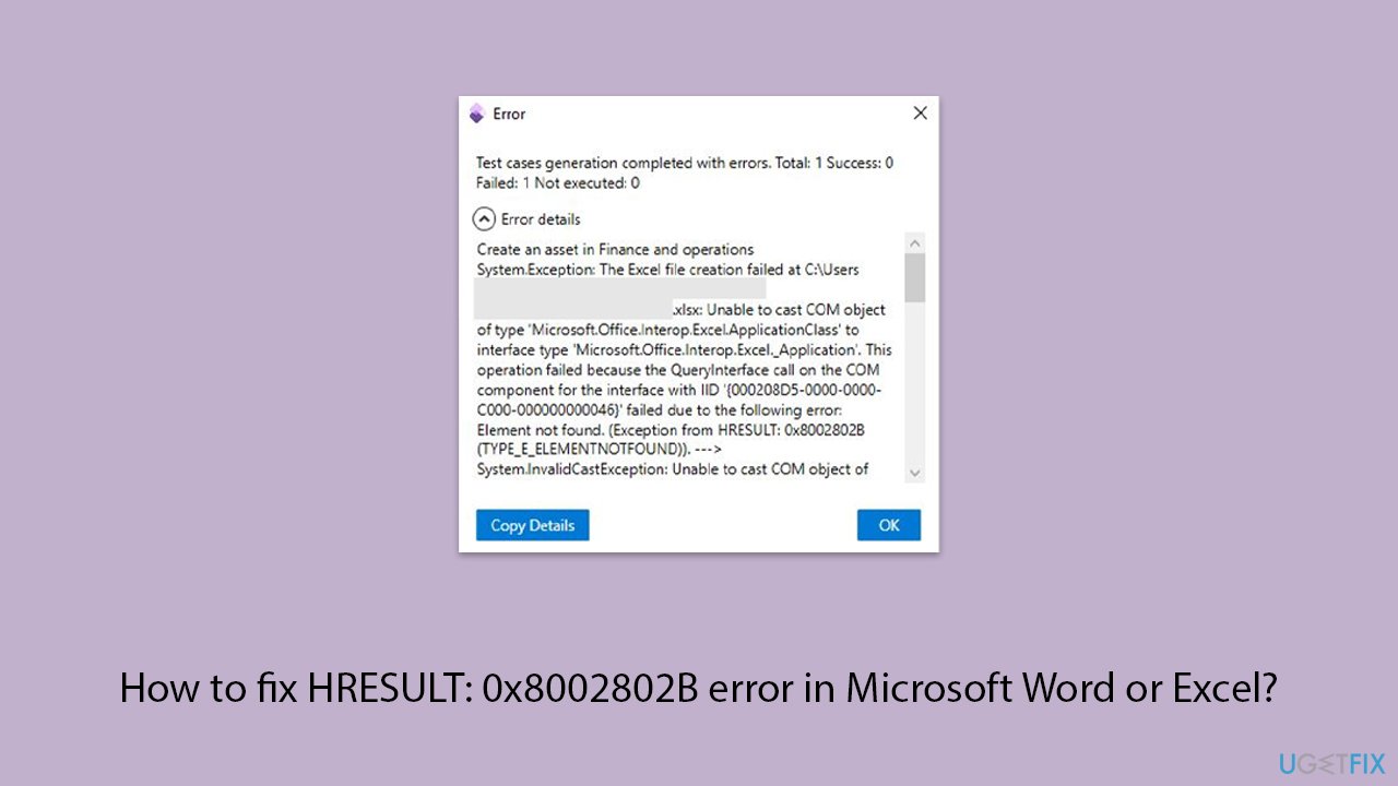 How to fix hresult 0x8002802b error in microsoft word or excel copy