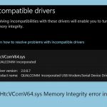 How to fix htcvcomv64 sys memory integrity error in windows