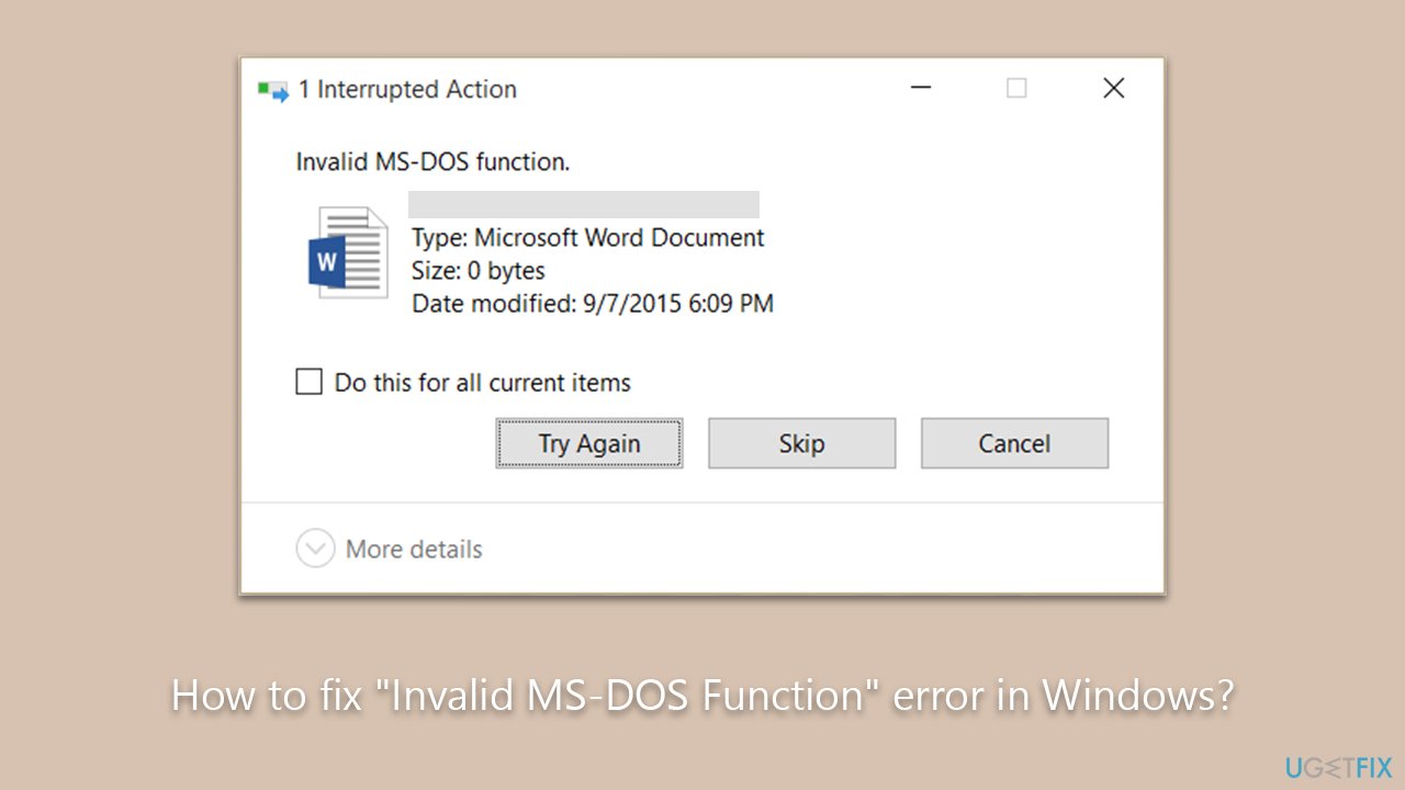 How to fix "Invalid MS-DOS Function" error in Windows?