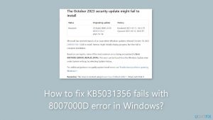 How to fix kb5031356 fails with 8007000d error in windows