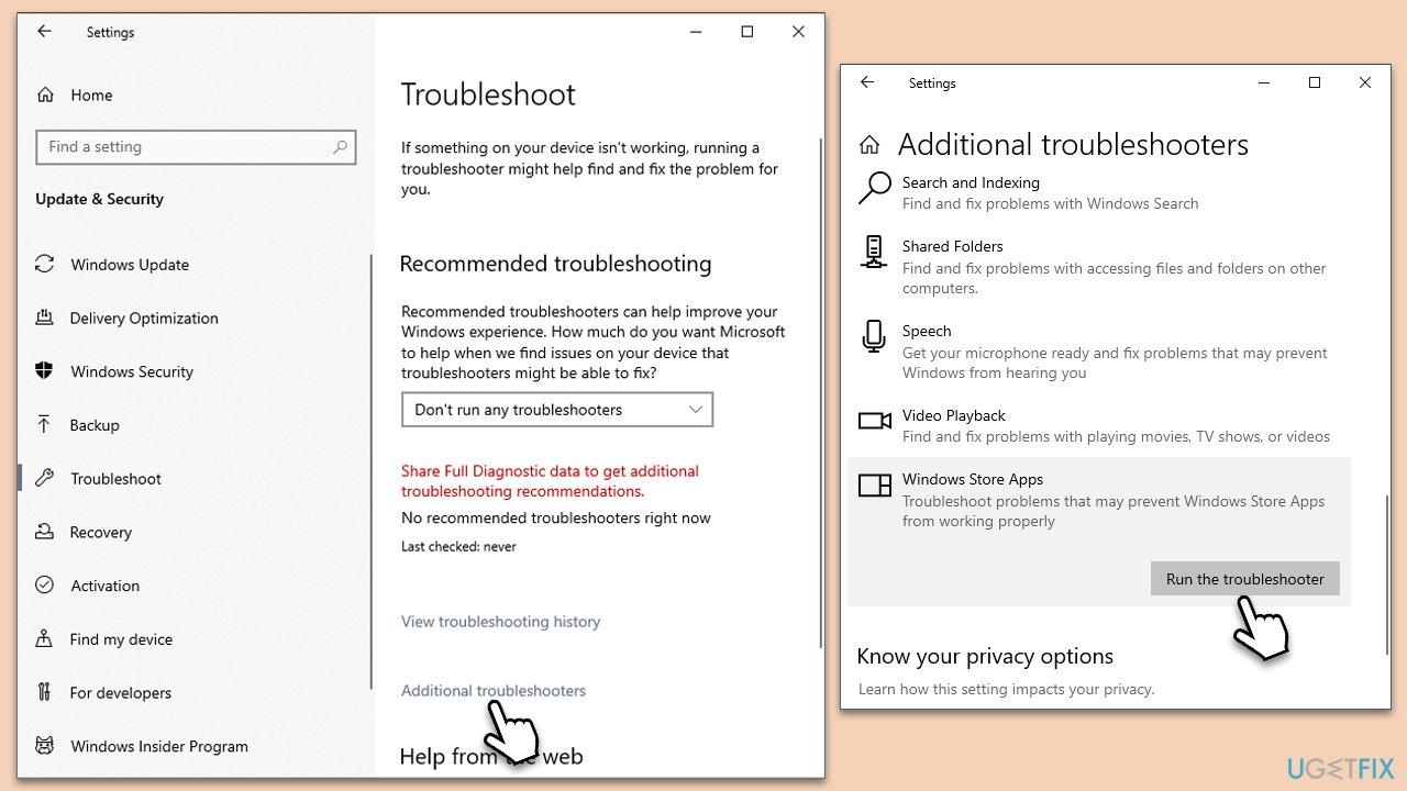 Store apps troubleshooter