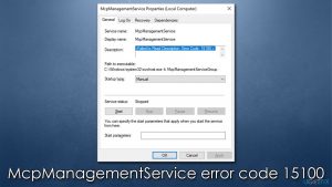 How to fix mcpmanagementservice error code 15100 in windows