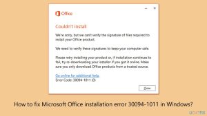 How to fix microsoft office installation error 30094 1011 in windows
