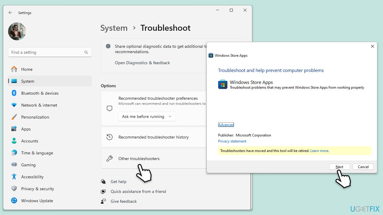 Run Windows Store app troubleshooter