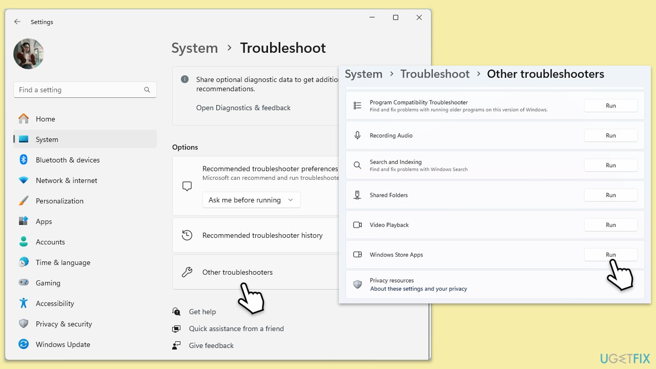 Run Windows Store apps troubleshooter