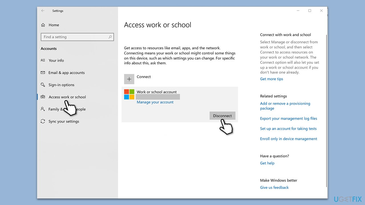 Re-connect work or school account